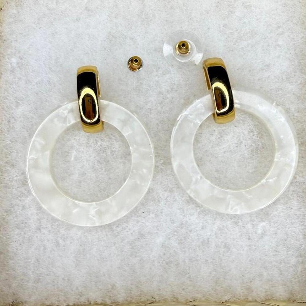 Kate Spade White Resin Circle Earrings with Gold Accents